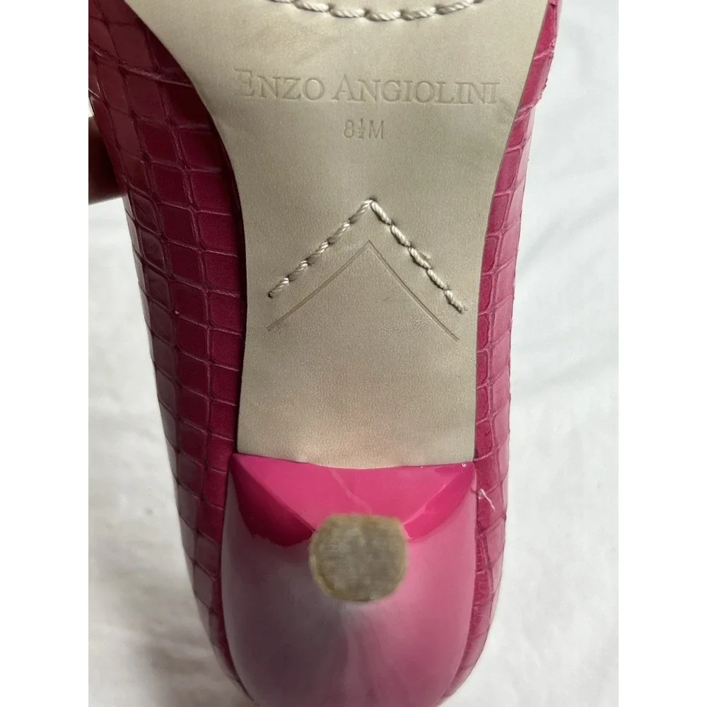 Enzo Angiolini Pink Croc Embossed Peep Toe Heels Women's Size 8.5M Leather Pumps